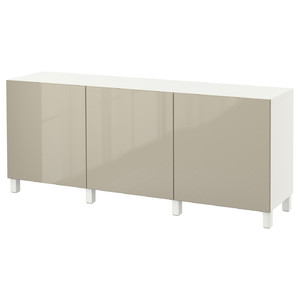 BESTÅ Storage combination with doors, white, Selsviken high-gloss/beige, 180x40x74 cm