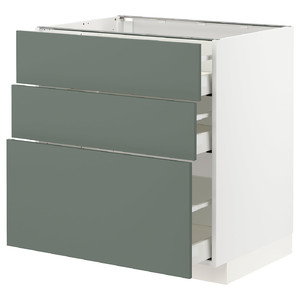 METOD / MAXIMERA Base cabinet with 3 drawers, white/Bodarp grey-green, 80x60 cm