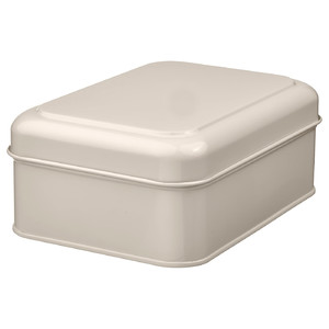 PLOGFÅRA Storage box with lid, light beige, 22x16x8 cm