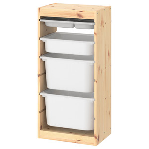 TROFAST Storage combination with boxes/tray, light white stained pine white/grey, 44x30x91 cm