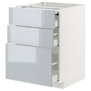 METOD / MAXIMERA Bc w pull-out work surface/3drw, white/Kallarp light grey-blue, 60x60 cm