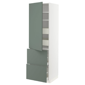 METOD / MAXIMERA Hi cab w shlvs/4 drawers/dr/2 frnts, white/Bodarp grey-green, 60x60x200 cm