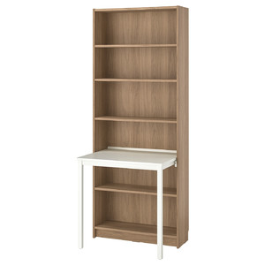 BILLY Bookcase with desk, oak effect/white, 80x202 cm