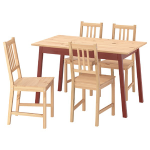 PINNTORP / PINNTORP Table and 4 chairs, light brown stained red stained/light brown stained, 125 cm