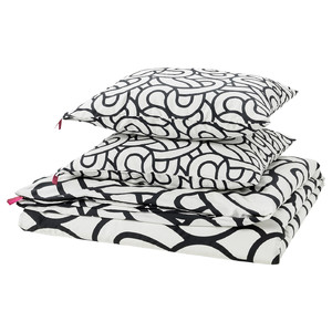 SÖTRÖNN Duvet cover and 2 pillowcases, white/black/patterned, 200x200/50x60 cm