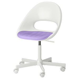 LOBERGET / MALSKÄR Swivel chair + pad, white/lilac