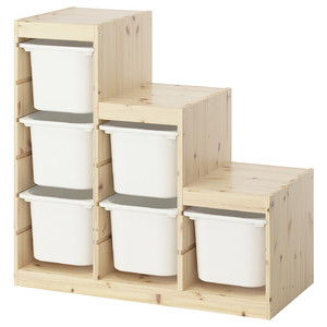 TROFAST Storage combination with boxes, light white stained pine/white, 94x44x91 cm