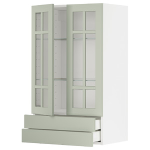 METOD / MAXIMERA Wall cab w 2 glass doors/2 drawers, white/Stensund light green, 60x100 cm