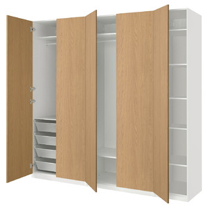 PAX / STORKLINTA Wardrobe combination, white/oak effect, 250x60x236 cm