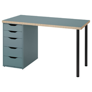 LAGKAPTEN / ALEX Desk, grey-turquoise/black, 120x60 cm
