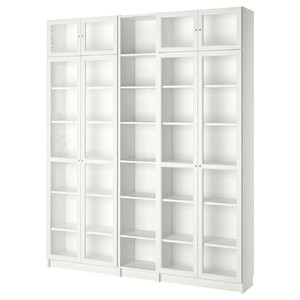 BILLY / OXBERG Bookcase, white, glass, 200x30x237 cm