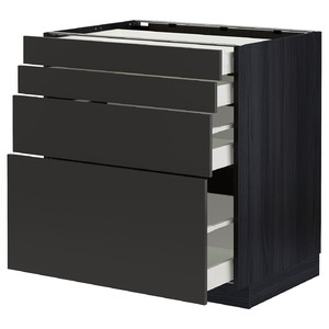 METOD / MAXIMERA Base cab 4 frnts/4 drawers, black/Nickebo matt anthracite, 80x60 cm