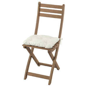 ASKHOLMEN Chair, outdoor, foldable dark brown/Kuddarna light grey-beige