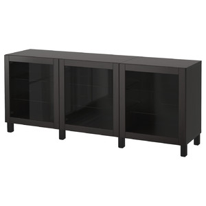 BESTÅ Storage combination with doors, black-brown, Sindvik black-brown, clear glass, 180x40x74 cm