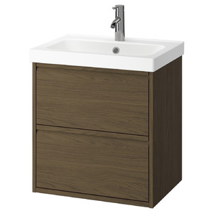 ÄNGSJÖN / ORRSJÖN Wash-stnd w drawers/wash-basin/tap, brown oak effect, 62x49x69 cm