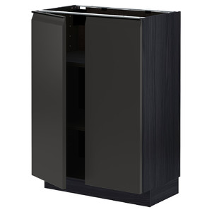 METOD Base cabinet with shelves/2 doors, black/Upplöv matt anthracite, 60x37 cm
