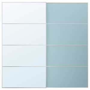 MEHAMN/AULI Pair of sliding doors, aluminium double sided/light blue mirror glass, 200x201 cm