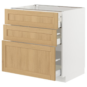 METOD / MAXIMERA Base cabinet with 3 drawers, white/Forsbacka oak, 80x60 cm