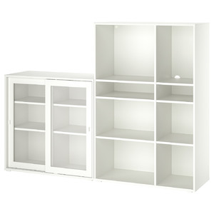 VIHALS Storage combination w glass doors, white/clear glass, 190x37x140 cm