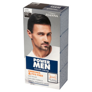 JOANNA Power Men Color Cream for Hair, Bear & Moustache no. 02 - Dark Brown 100g