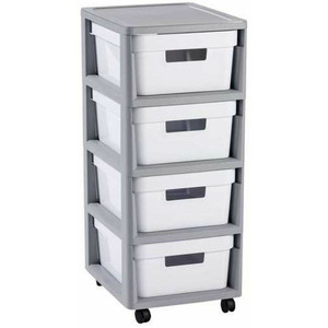 Curver Shelving Unit with Drawers Infinity 4 x 11 l, white