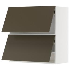 METOD Wall cab horizo 2 doors w push-open, white/Havstorp brown-beige, 80x80 cm