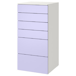 SMÅSTAD / PLATSA Chest of 6 drawers, white/lilac, 60x57x123 cm