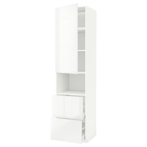 METOD / MAXIMERA Hi cab f micro w door/2 drawers, white/Ringhult white, 60x60x240 cm