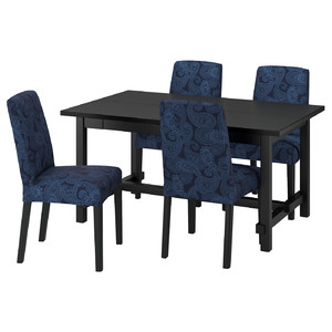 NORDVIKEN / BERGMUND Table and 4 chairs, black/Kvillsfors dark blue/blue black, 152/223 cm