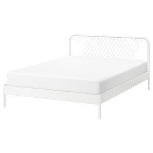 NESTTUN Bed frame, white/Lindbåden, 160x200 cm