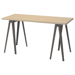 MÅLSKYTT Desk, birch, dark grey, 140x60 cm