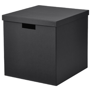 TJENA Storage box with lid, black, 32x35x32 cm