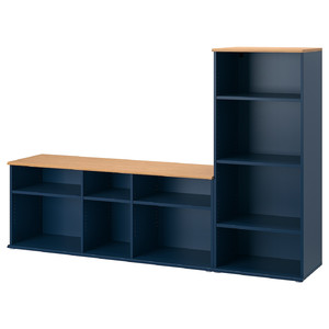 SKRUVBY TV storage combination, black-blue, 216x38x140 cm