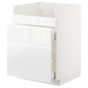 METOD Base cb f HAVSEN snk/3 frnts/2 drws, white Maximera, Voxtorp high-gloss/white, 60x60 cm