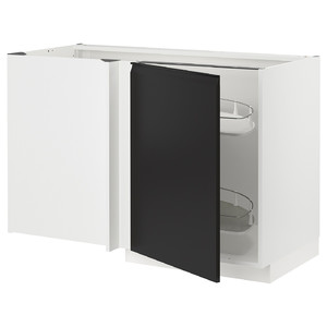 METOD Corner base cab w pull-out fitting, white/Upplöv matt anthracite, 128x68 cm