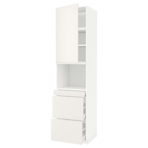 METOD / MAXIMERA Hi cab f micro combi w door/3 drwrs, white/Veddinge white, 60x60x240 cm