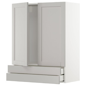 METOD / MAXIMERA Wall cabinet w 2 doors/2 drawers, white/Lerhyttan light grey, 80x100 cm