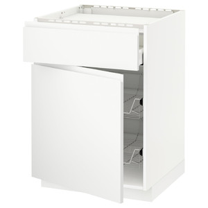 METOD / MAXIMERA Base cab f hob/drawer/2 wire bskts, white/Voxtorp matt white, 60x60 cm