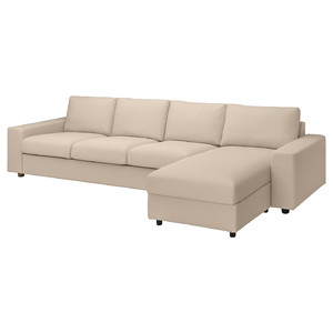 VIMLE 4-seat sofa with chaise longue, with wide armrests/Hallarp beige