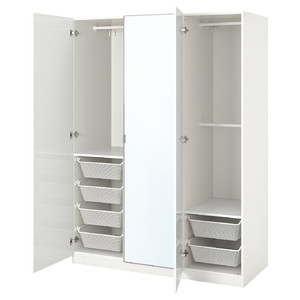 PAX / FARDAL/ÅHEIM Wardrobe combination, high-gloss white/mirror glass, 150x60x201 cm