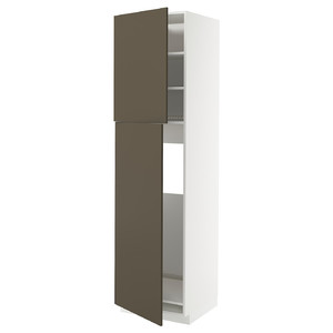 METOD High cabinet for fridge w 2 doors, white/Havstorp brown-beige, 60x60x220 cm