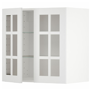 METOD Wall cabinet w shelves/2 glass drs, white/Stensund white, 60x60 cm