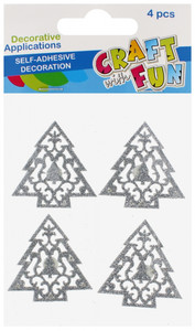 Craft Christmas Self-Adhesive Decoration Set Christmas Tree Glitter 4pcs, silver