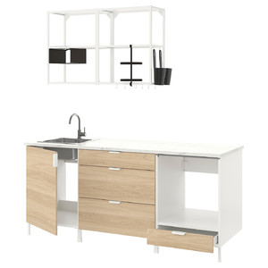 ENHET Kitchen, white, oak effect, 203x63.5x222 cm