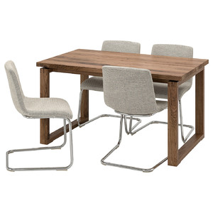 MÖRBYLÅNGA / LUSTEBO Table and 4 chairs, oak veneer brown stained/Viarp beige/brown, 140 cm