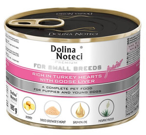 Dolina Noteci Premium Dog Wet Food for Small Breeds Junior with Turkey Hearts & Goose Liver 185g