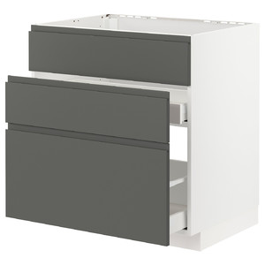 METOD / MAXIMERA Base cab f sink+3 fronts/2 drawers, white/Voxtorp dark grey, 80x60 cm
