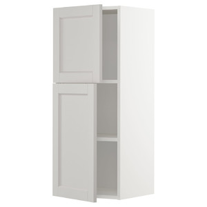 METOD Wall cabinet with shelves/2 doors, white/Lerhyttan light grey, 40x100 cm