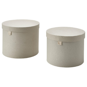 RÅGODLING Storage box with lid, set of 2, natural colour/beige
