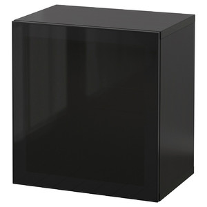 BESTÅ Wall-mounted cabinet combination, black-brown/Glassvik smoked glass, 60x42x64 cm